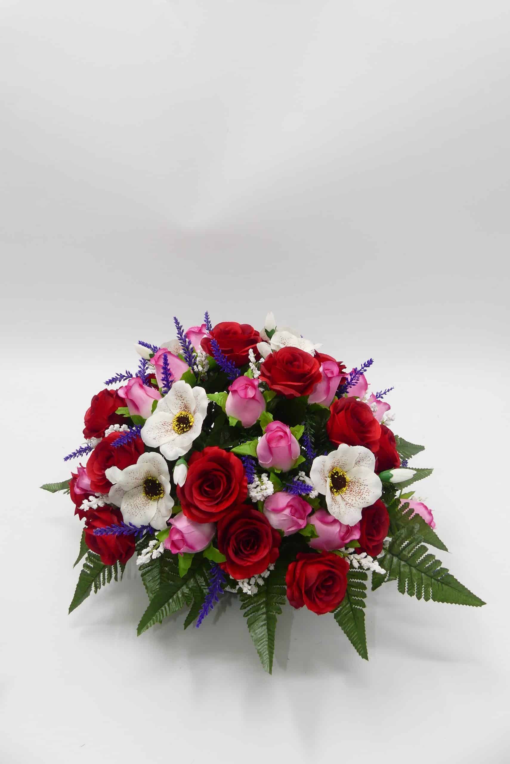 COMPO ROSES BOUTONS OUVERTES ANEMONES LAVANDE rouge - Cesar fleurs
