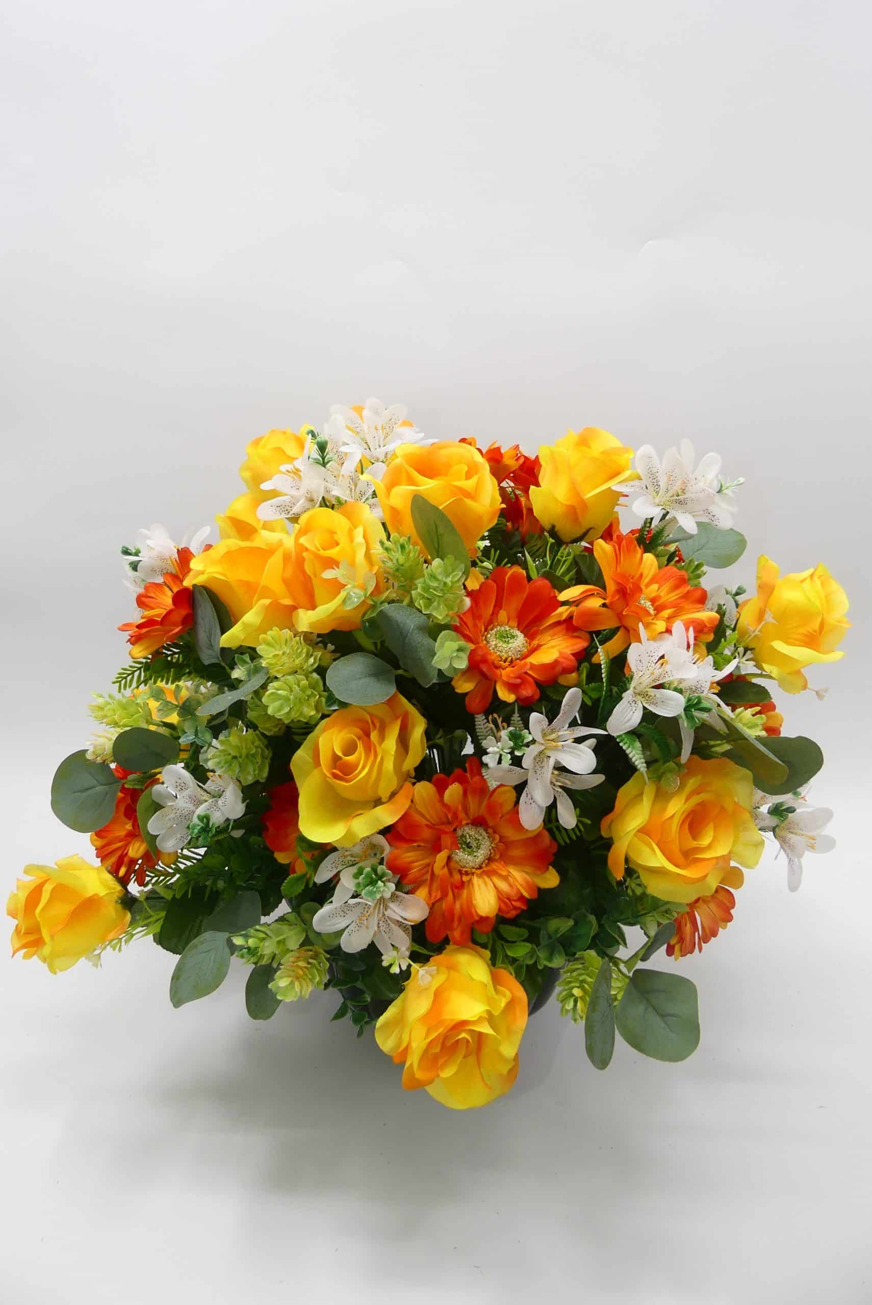 GROSSE COMPO ROSES GERBERAS LYS jaune - Cesar fleurs