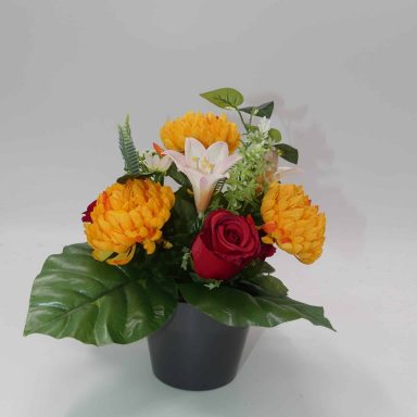 COMPOSITION  ROSES CHRYSANTHEMES LYS jaune
