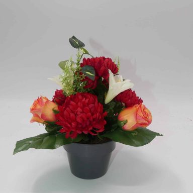 COMPOSITION  ROSES CHRYSANTHEMES LYS rouge