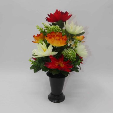 CONE FLEURS DE LOTUS ET GRAMINEES rouge