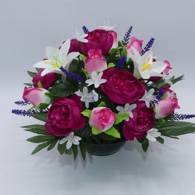 COMPOSITION RENONCULES ROSES LYS fuschia