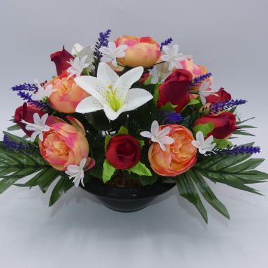 COMPOSITION RENONCULES ROSES LYS orange