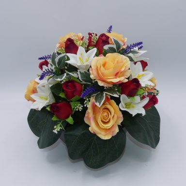 COMPOSITION ROSES LYS LAVANDE saumon