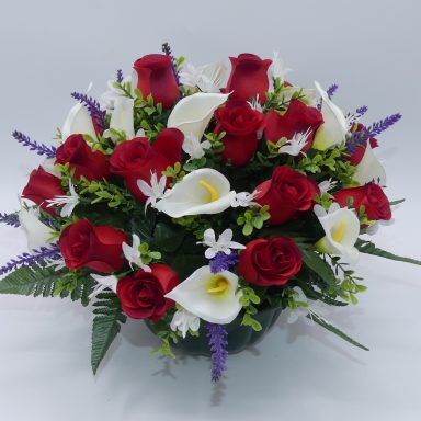 COMPOSITION ROSES ARUMS LAVANDE rouge